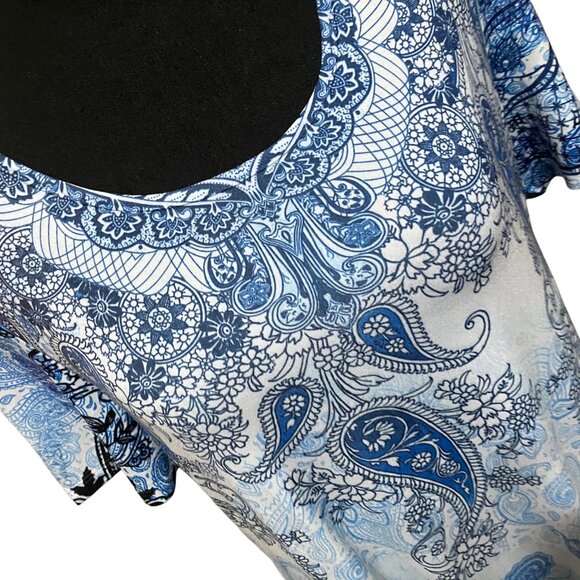 Blue Mood Rayon Long Short Sleeve Top (M) - Picture 8 of 12